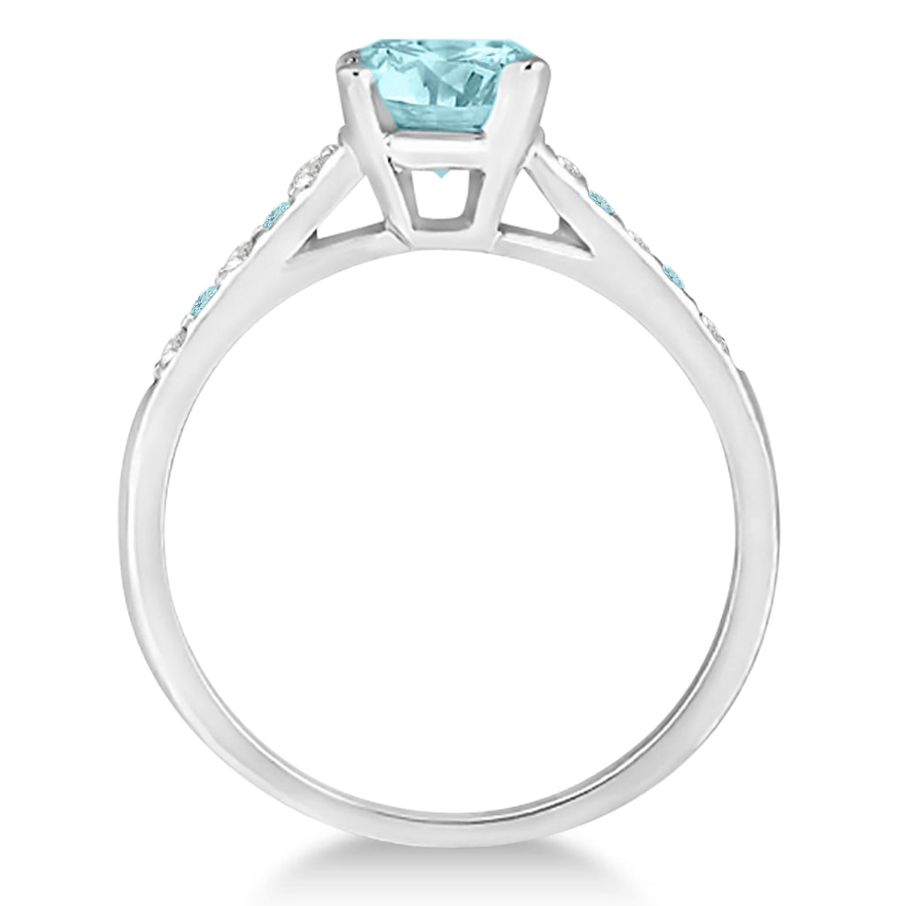 Cathedral Aquamarine & Diamond Engagement Ring 18k White Gold (1.20ct)