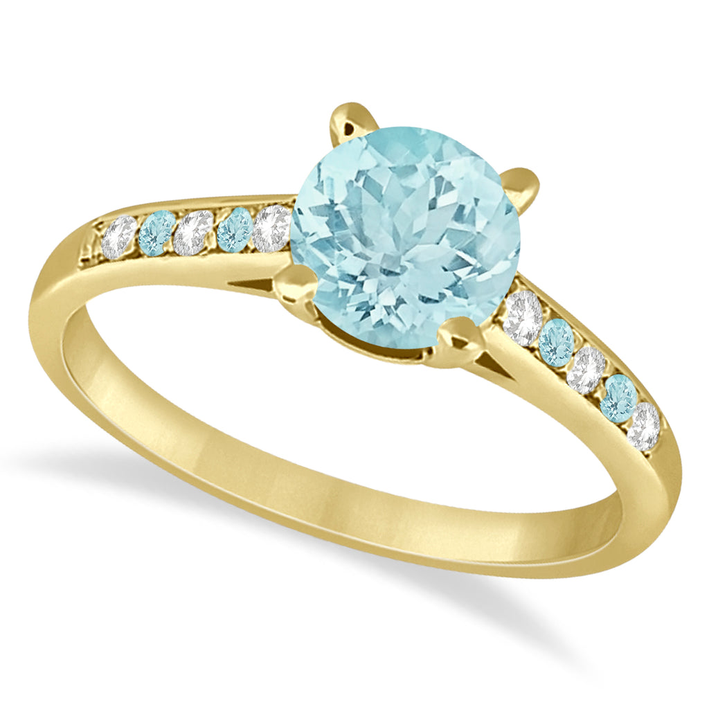 Cathedral Aquamarine & Diamond Engagement Ring 18k Yellow Gold (1.20ct)