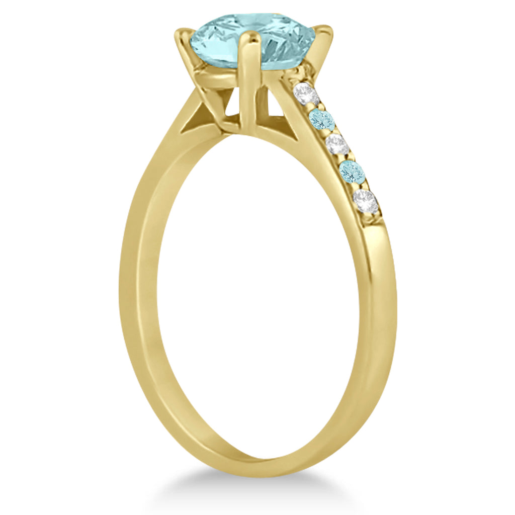 Cathedral Aquamarine & Diamond Engagement Ring 18k Yellow Gold (1.20ct)