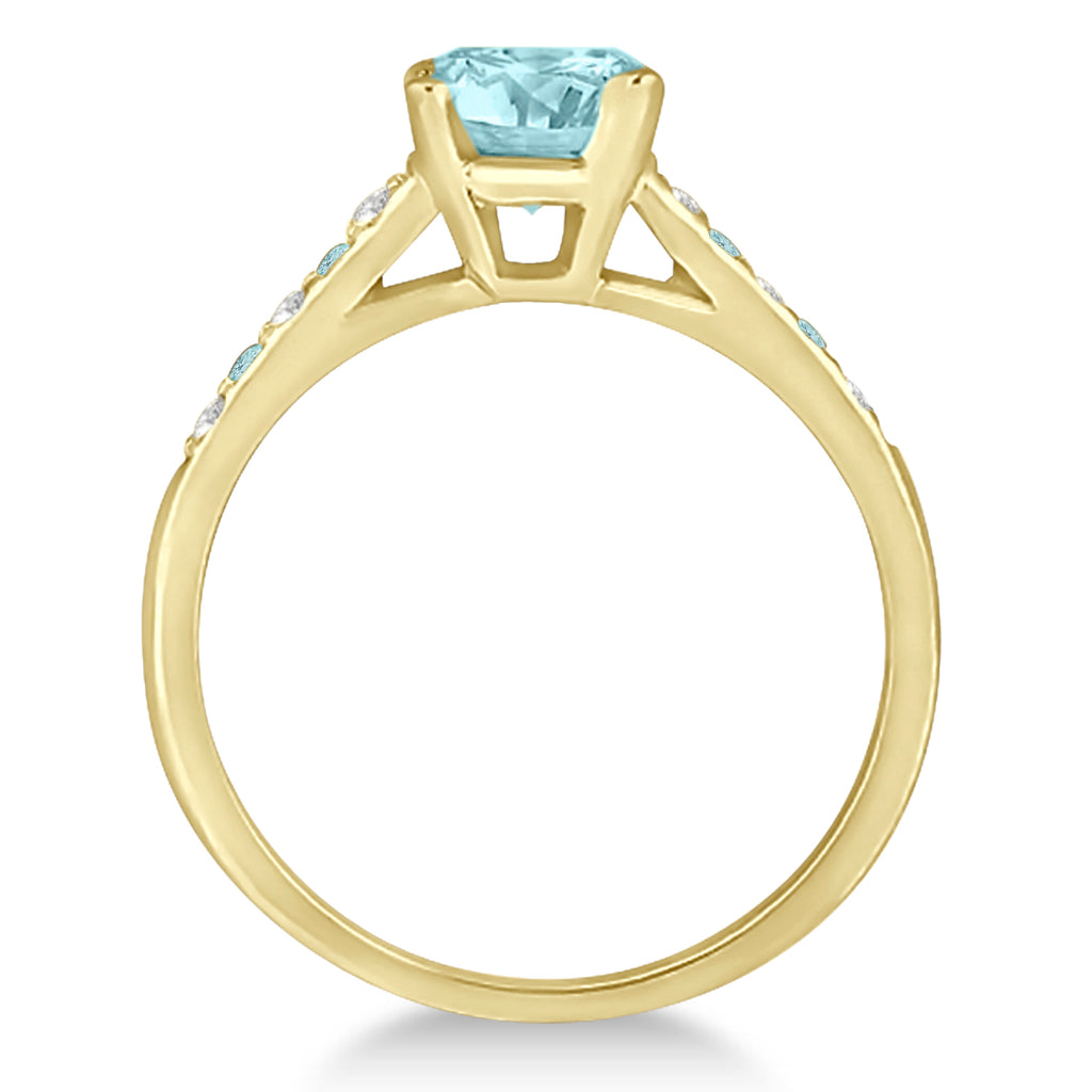 Cathedral Aquamarine & Diamond Engagement Ring 18k Yellow Gold (1.20ct)