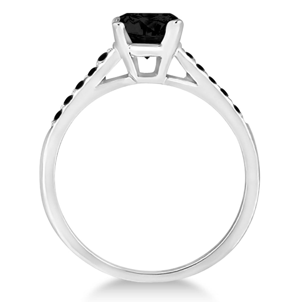 Cathedral Black Diamond Engagement Ring 14k White Gold (1.20ct)