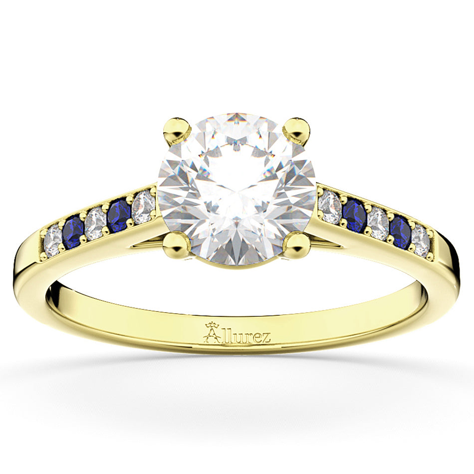Cathedral Sapphire & Diamond Engagement Ring 18k Yellow Gold (0.20ct)