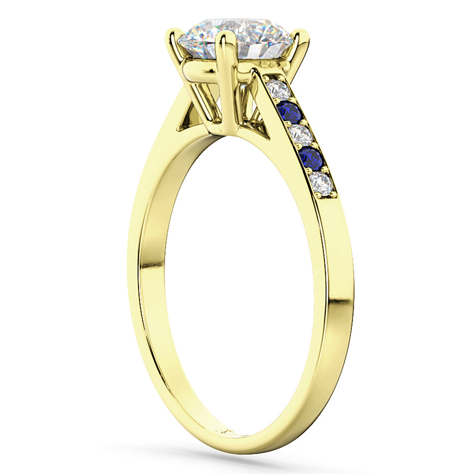 Cathedral Sapphire & Diamond Engagement Ring 18k Yellow Gold (0.20ct)