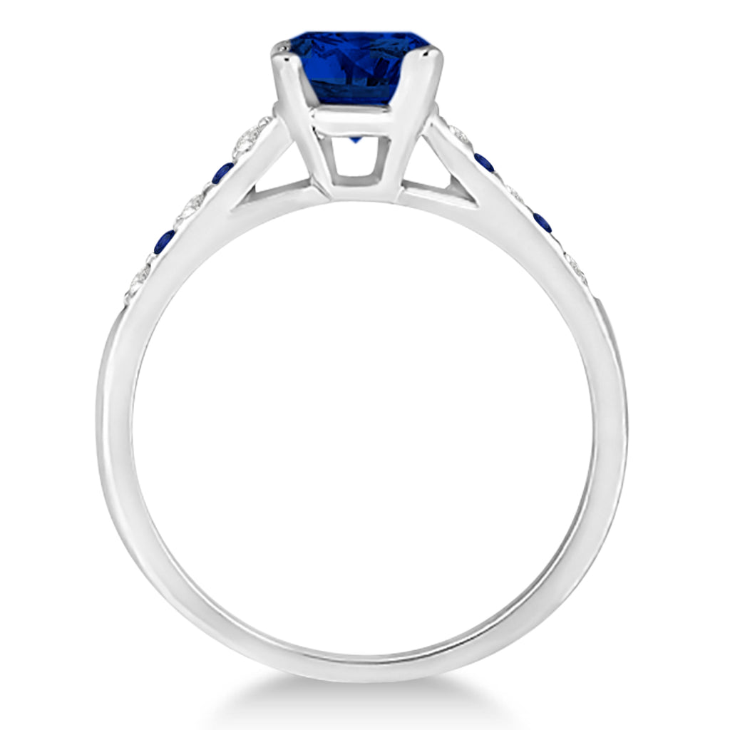 Cathedral Blue Sapphire & Diamond Engagement Ring 18k White Gold (1.20ct)