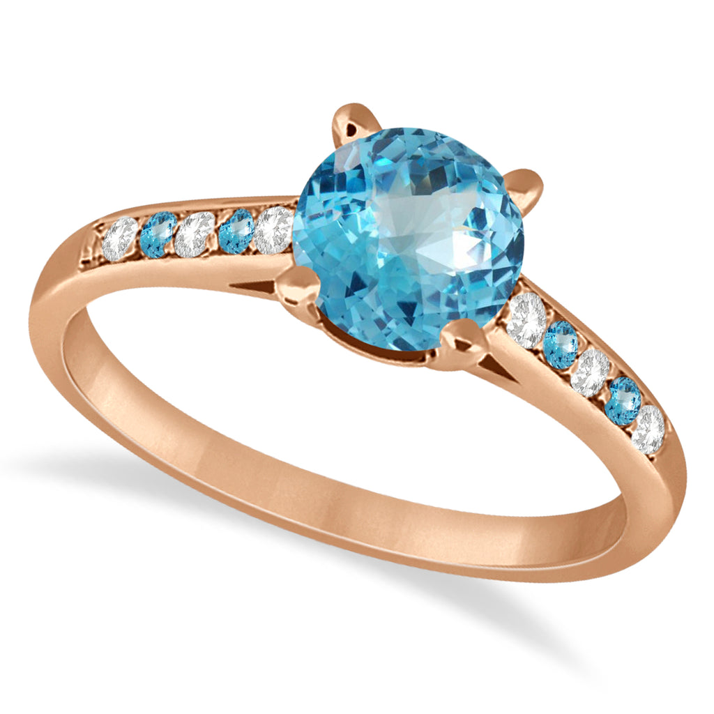 Cathedral Blue Topaz & Diamond Engagement Ring 14k Rose Gold (1.20ct)