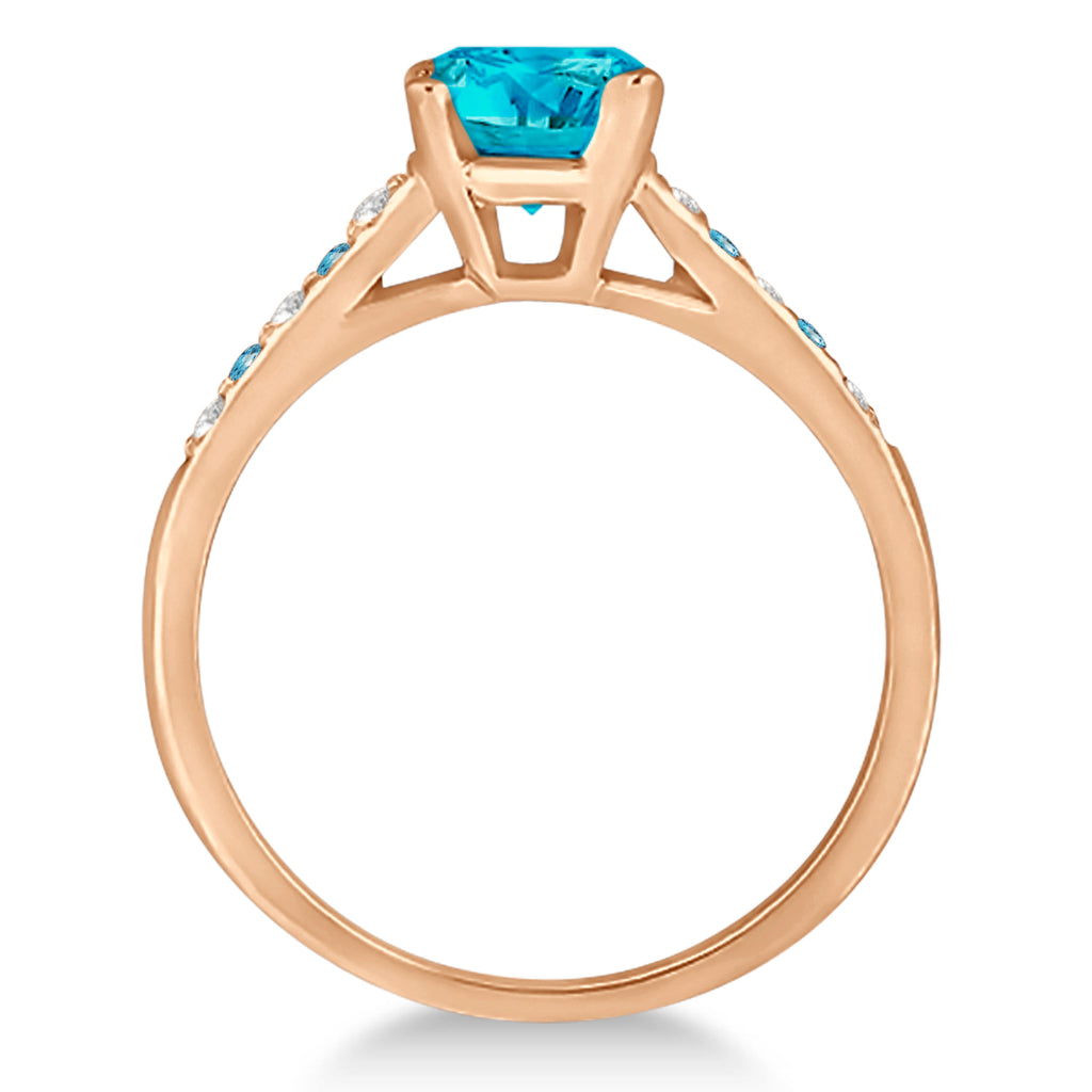 Cathedral Blue Topaz & Diamond Engagement Ring 14k Rose Gold (1.20ct)