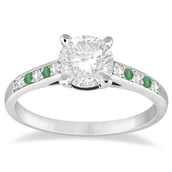Cathedral Emerald & Diamond Engagement Ring 14k White Gold (0.20ct)