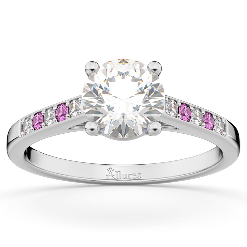 Cathedral Pink Sapphire & Diamond Engagement Ring 14k White Gold (0.20ct)