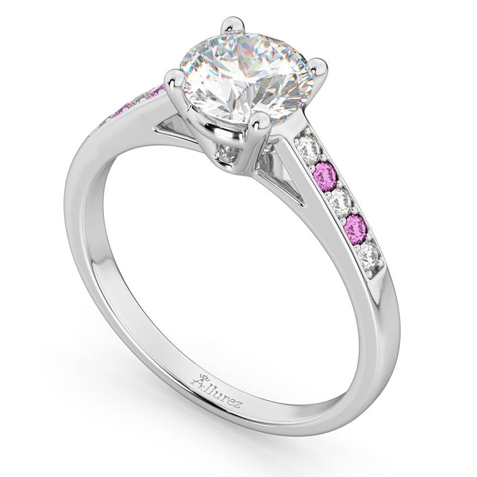 Cathedral Pink Sapphire & Diamond Engagement Ring 14k White Gold (0.20ct)