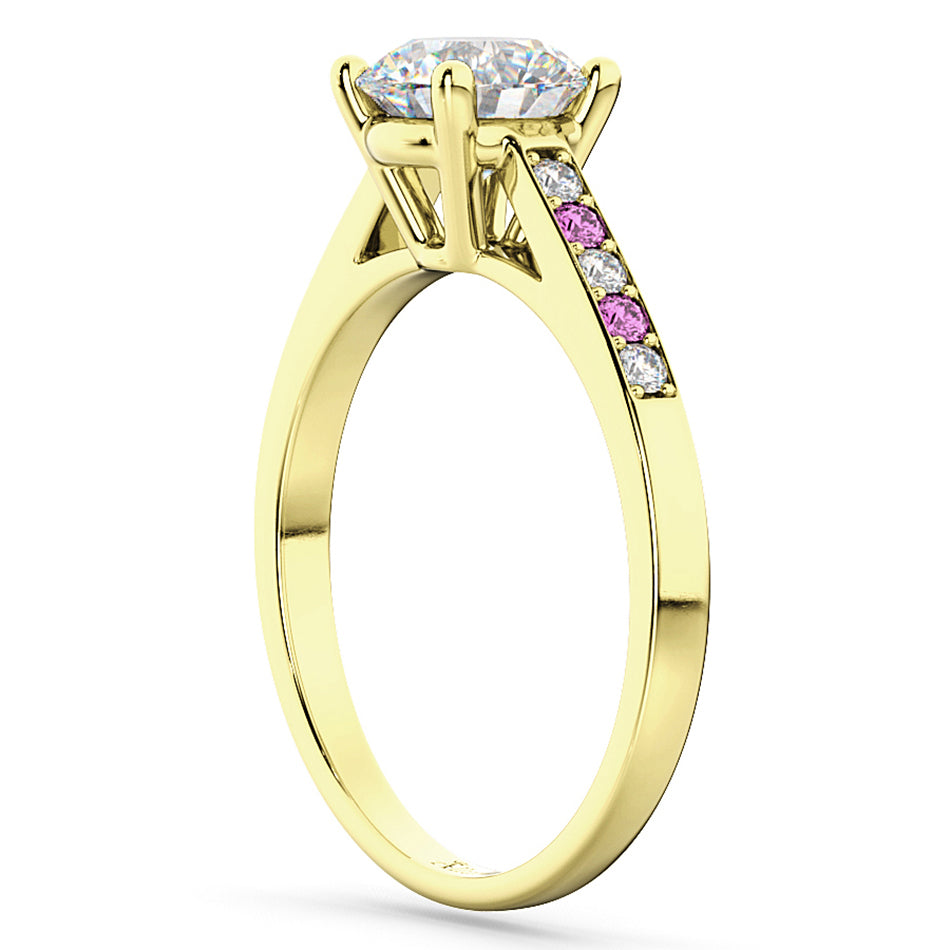 Cathedral Pink Sapphire & Diamond Engagement Ring 14k Yellow Gold (0.20ct)