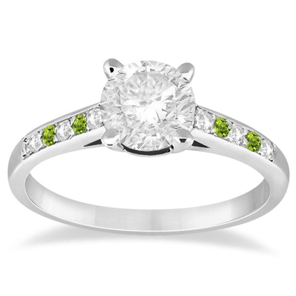 Cathedral Peridot & Diamond Engagement Ring 18k White Gold (0.20ct)