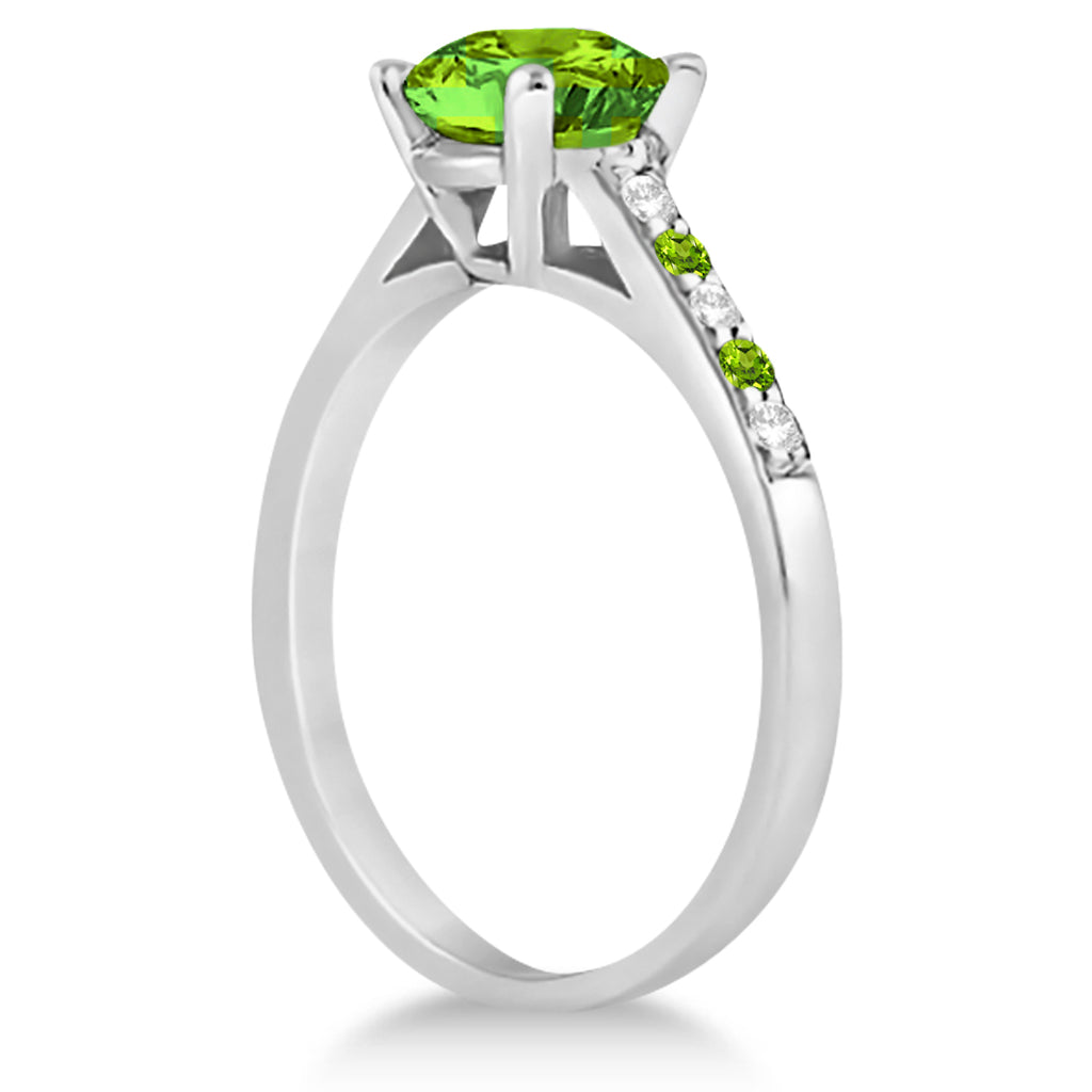 Cathedral Peridot & Diamond Engagement Ring 14k White Gold (1.20ct)