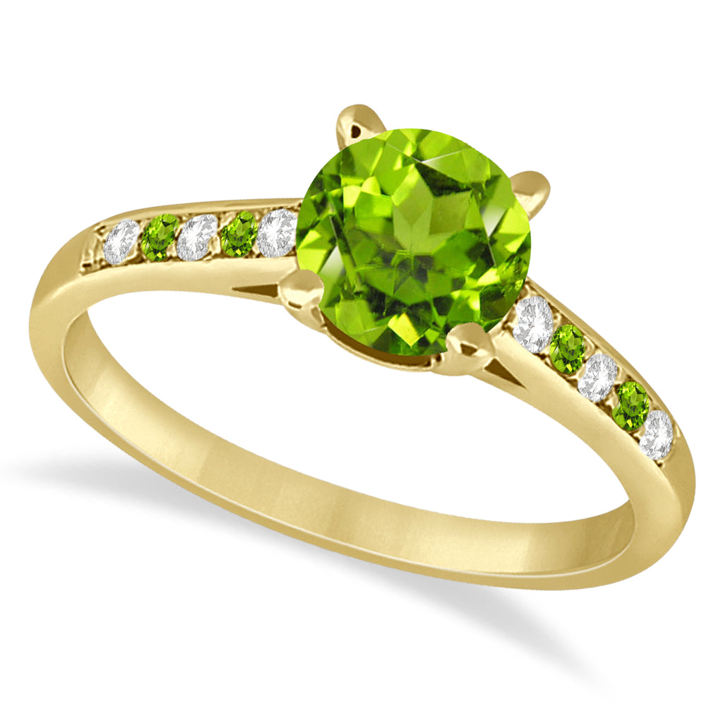 Cathedral Peridot & Diamond Engagement Ring 14k Yellow Gold (1.20ct)
