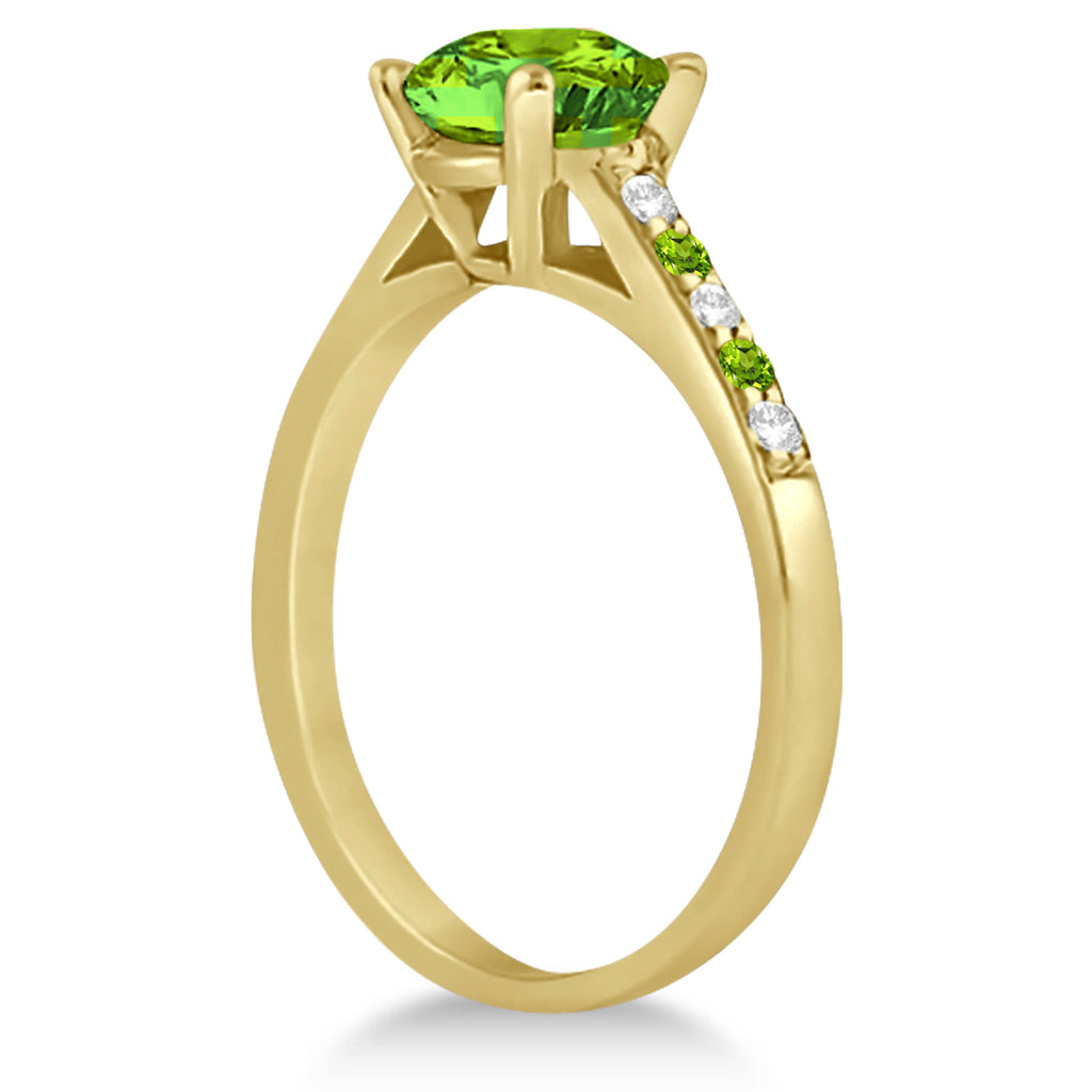 Cathedral Peridot & Diamond Engagement Ring 14k Yellow Gold (1.20ct)