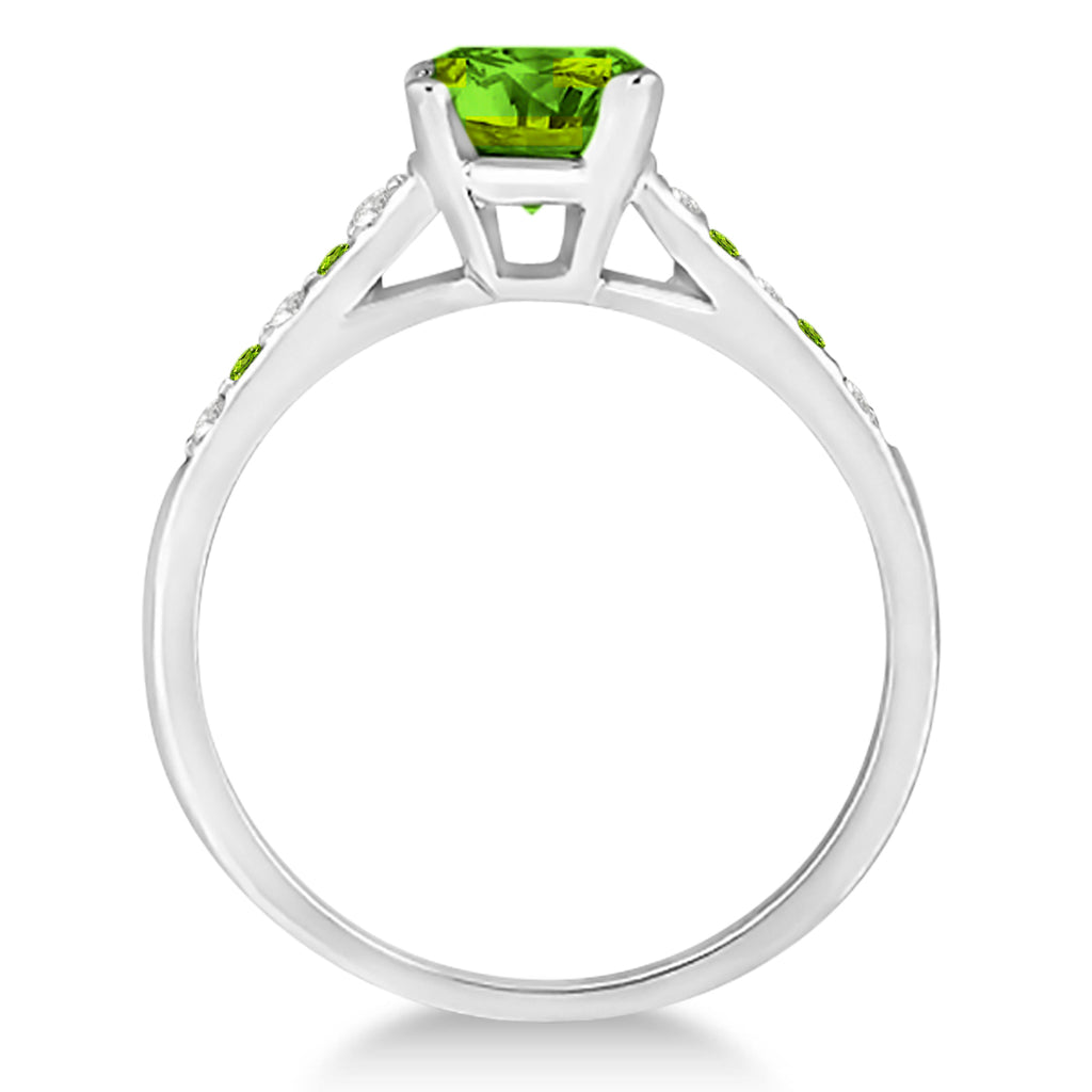 Cathedral Peridot & Diamond Engagement Ring 18k White Gold (1.20ct)