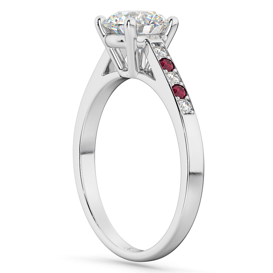 Cathedral Ruby & Diamond Engagement Ring 14k White Gold (0.20ct)