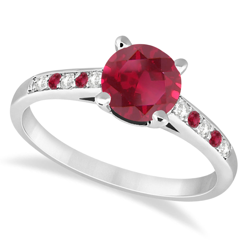 Cathedral Ruby & Diamond Engagement Ring 18k White Gold (1.20ct)