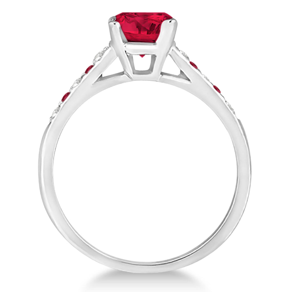 Cathedral Ruby & Diamond Engagement Ring 18k White Gold (1.20ct)