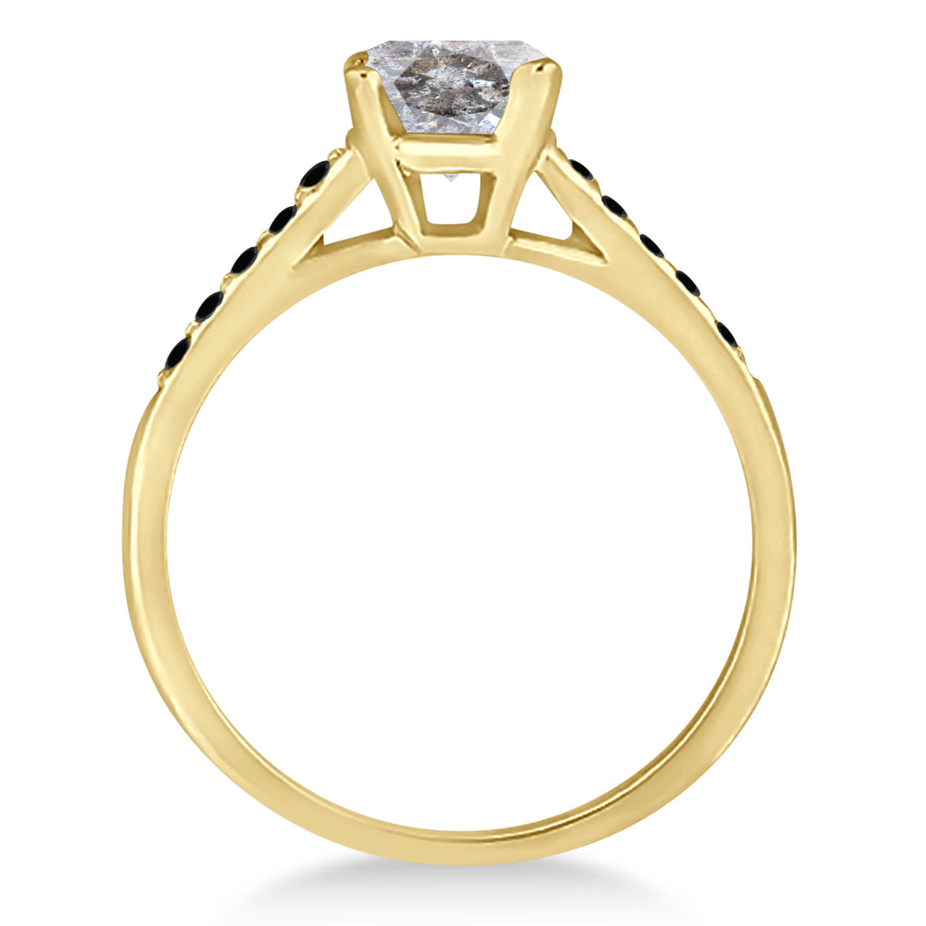 Cathedral Salt & Pepper & Black Diamond Engagement Ring 18k Yellow Gold (1.20ct)