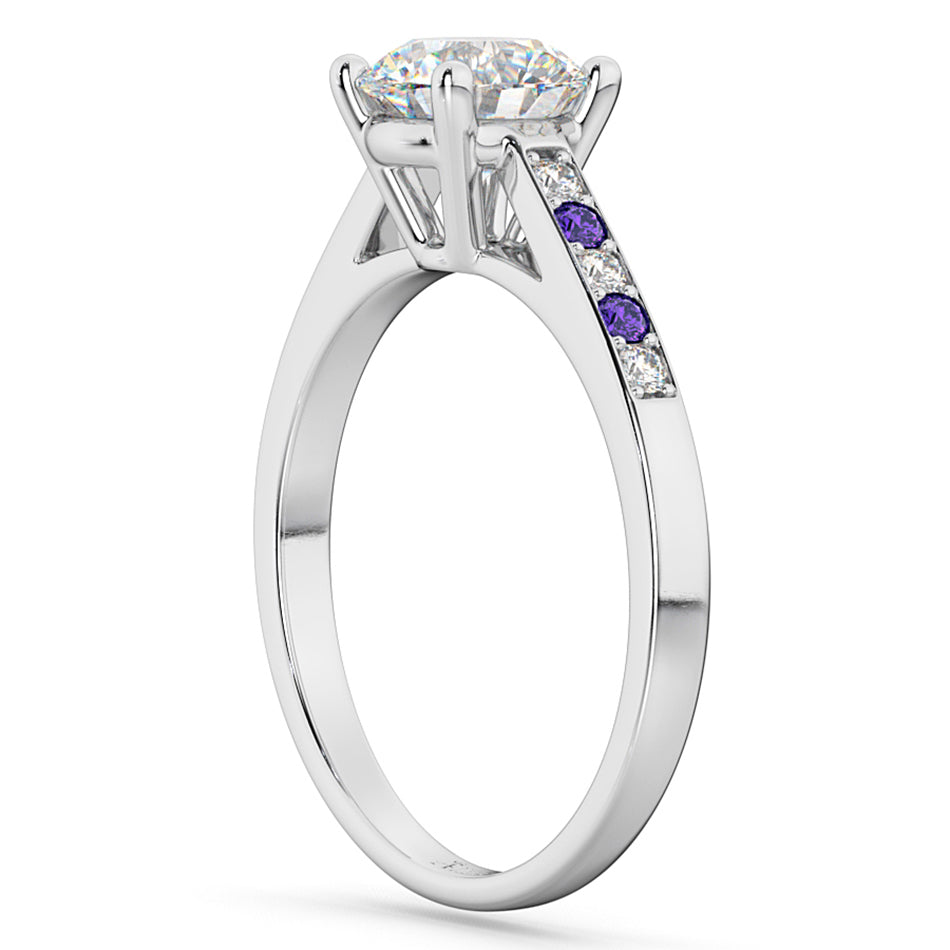 Cathedral Tanzanite & Diamond Engagement Ring 18k White Gold (0.20ct)