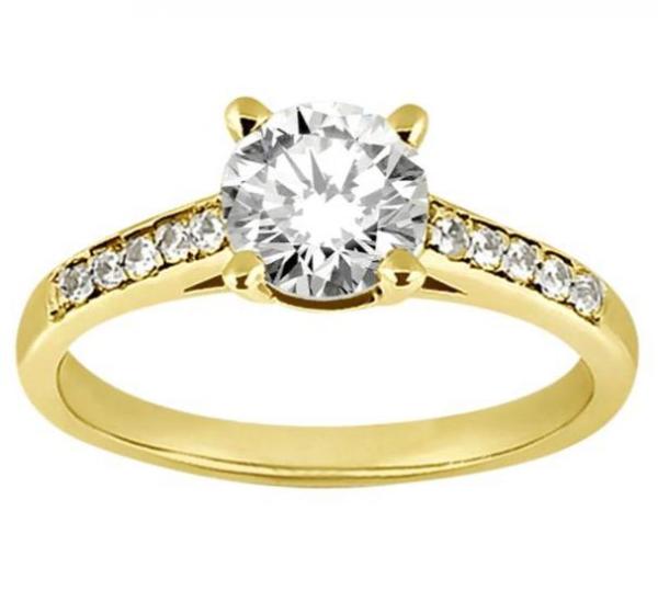 Cathedral Pave Lab Diamond Engagement Ring Setting 18k Yellow Gold (0.20ct)