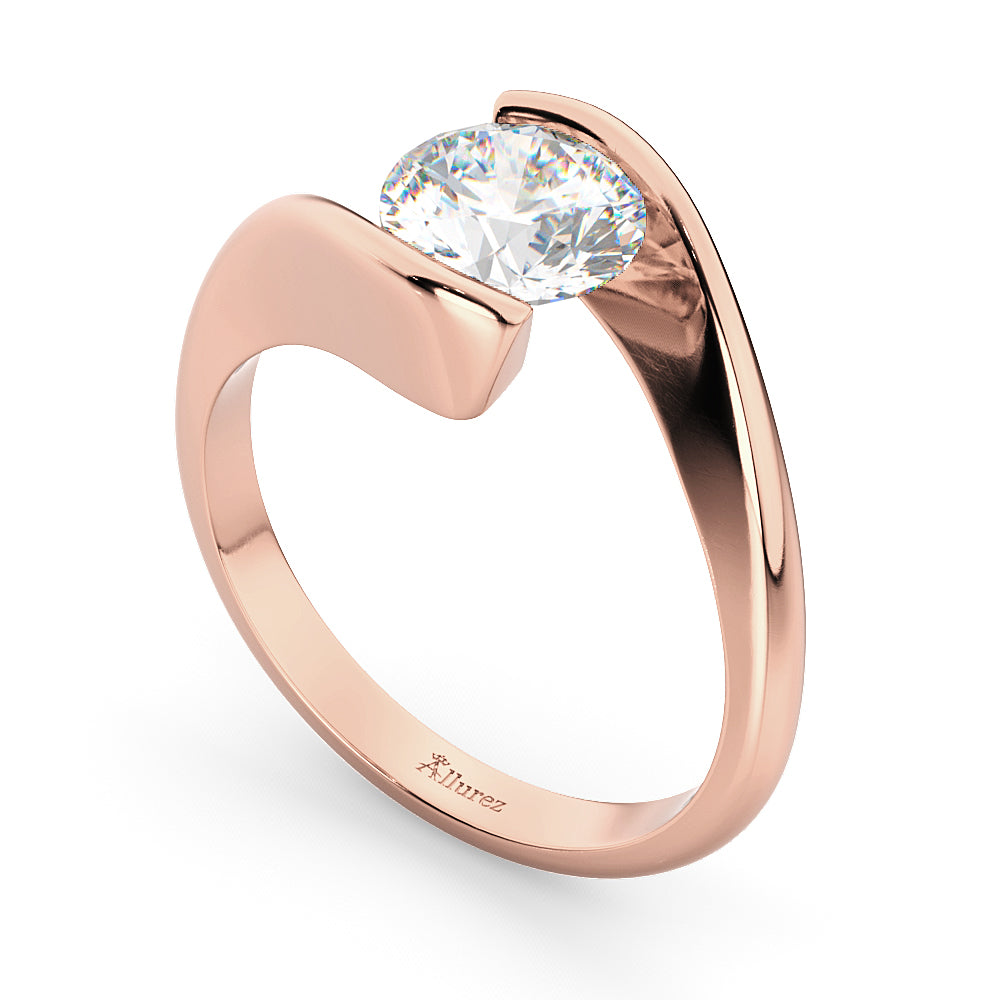 Tension Set Solitaire Moissanite Engagement Ring 14k Rose Gold 0.50ct