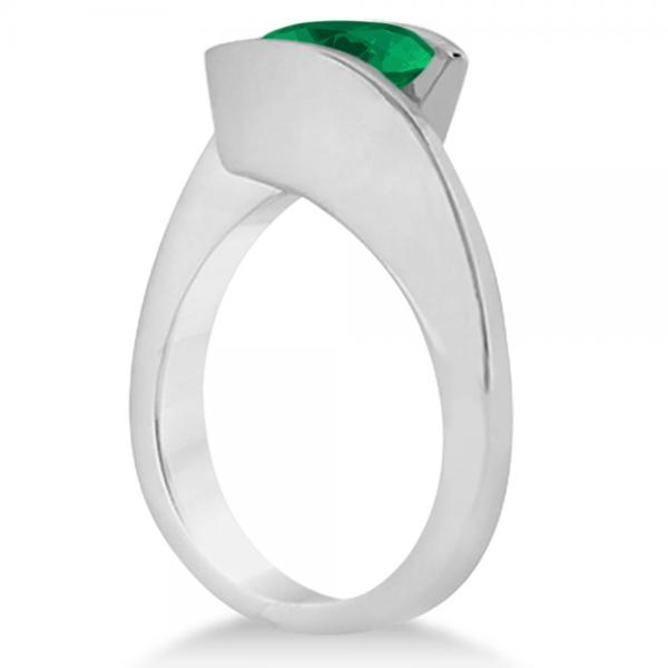 Tension Set Solitaire Emerald Engagement Ring 14k White Gold 2.00ct