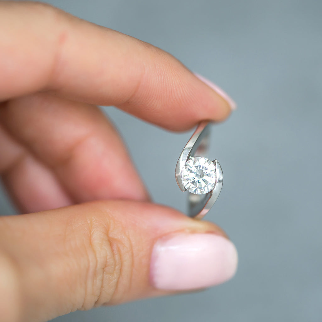 Tension Set Solitaire Diamond Engagement Ring 14k White Gold 0.75ct