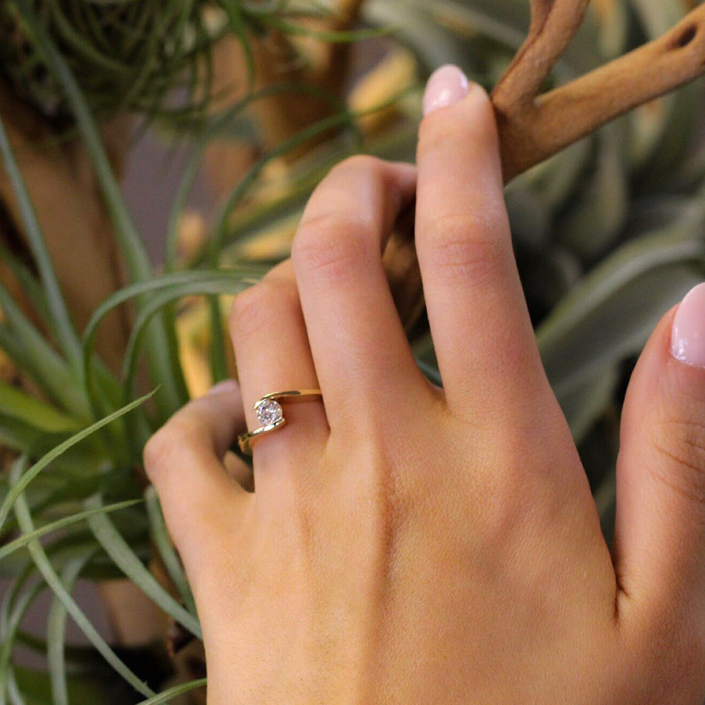 Tension Set Solitaire Diamond Engagement Ring 14k Yellow Gold 0.50ct