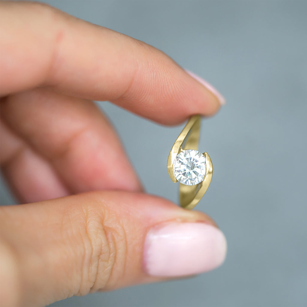 Tension Set Solitaire Lab Diamond Engagement Ring 14k Yellow Gold 0.75ct