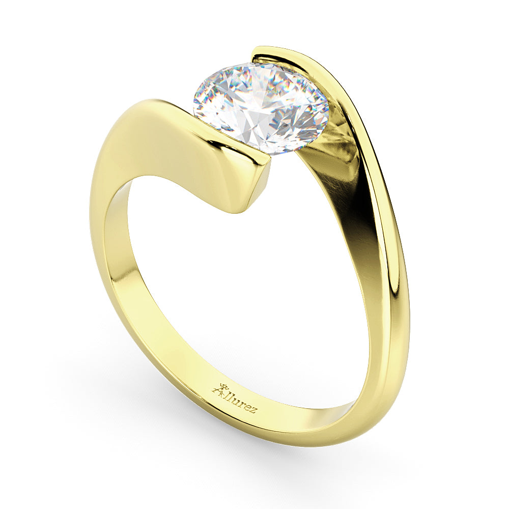 Tension Set Solitaire Diamond Engagement Ring 14k Yellow Gold 0.75ct