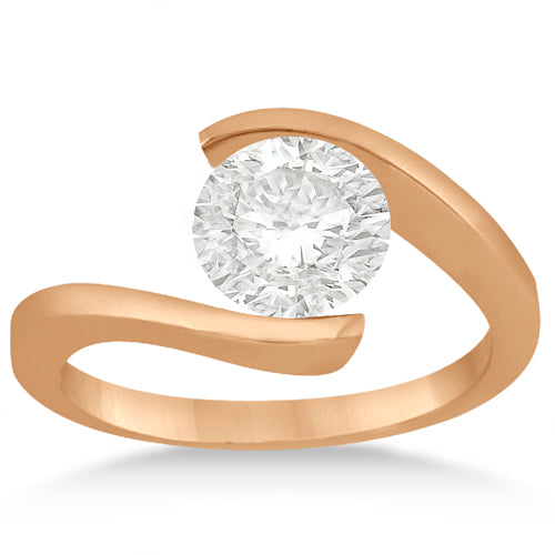 Tension Set Diamond Engagement Ring & Band Bridal Set 18K Rose Gold