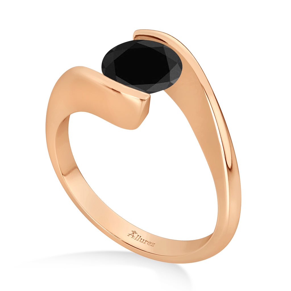 Tension Set Solitaire Black Diamond Engagement Ring 14k Rose Gold 1.00ct