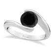 Tension Set Solitaire Black Diamond Engagement Ring 14k White Gold 0.75ct