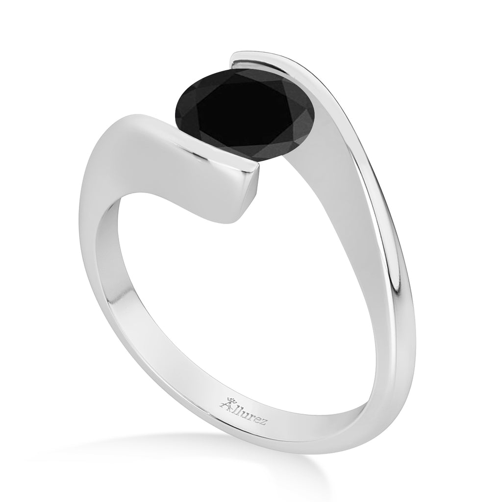 Tension Set Solitaire Black Diamond Engagement Ring 14k White Gold 0.75ct