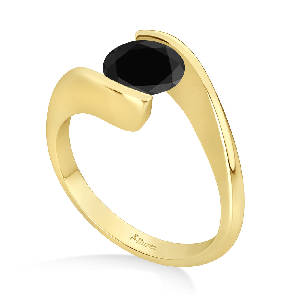 Tension Set Solitaire Black Diamond Engagement Ring 14k Yellow Gold 1.25ct
