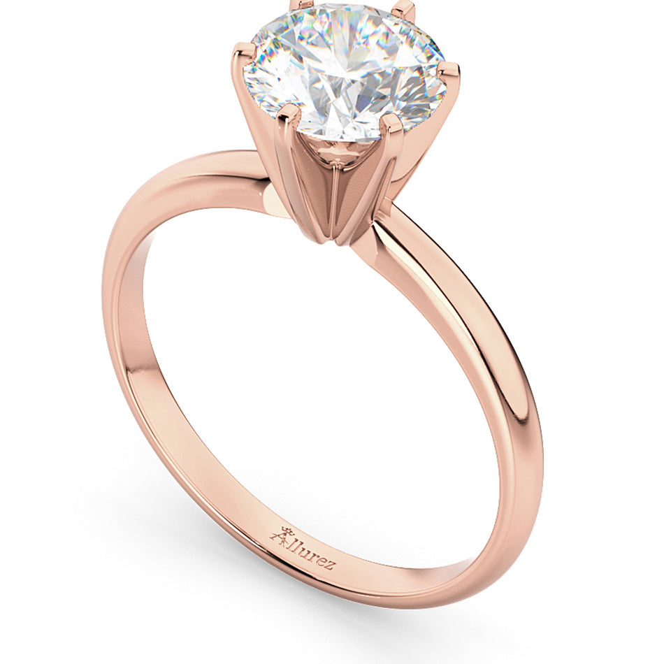 Six-Prong 14k Rose Gold Solitaire Engagement Ring Setting