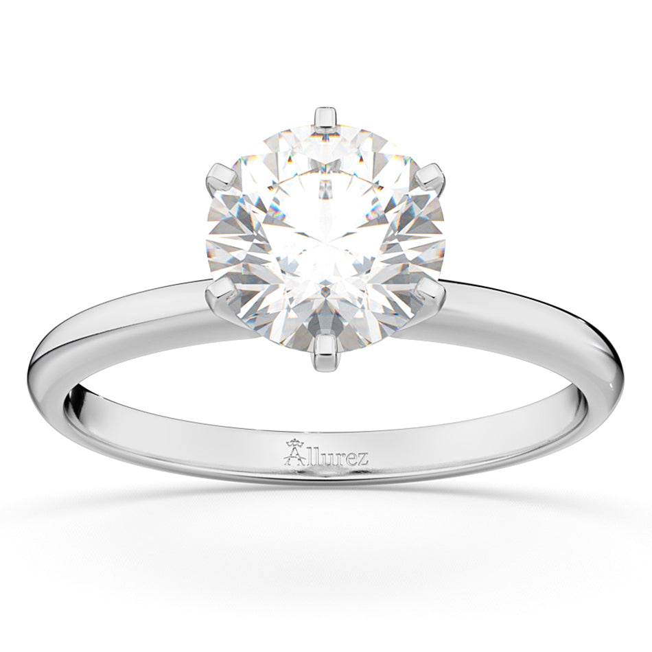 Six-Prong 18k White Gold Solitaire Engagement Ring Setting