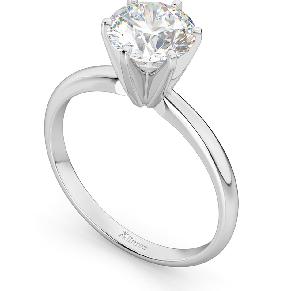 Six-Prong 18k White Gold Solitaire Engagement Ring Setting