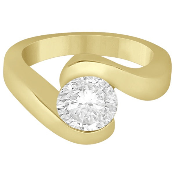 Twisted Bypass Solitaire Tension Set Engagement Ring 14k Yellow Gold
