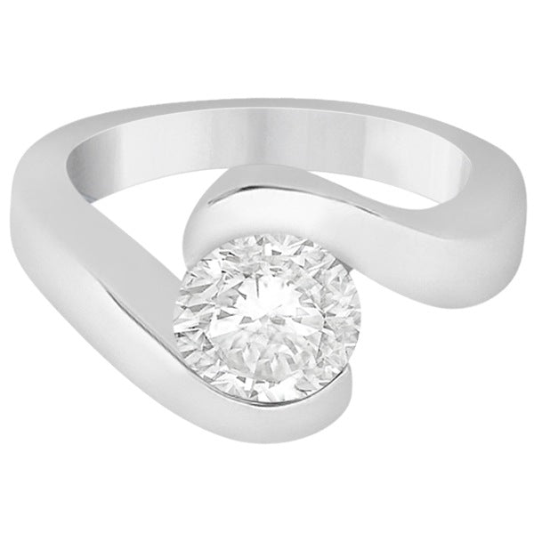 Twisted Bypass Solitaire Tension Set Engagement Ring 18k White Gold