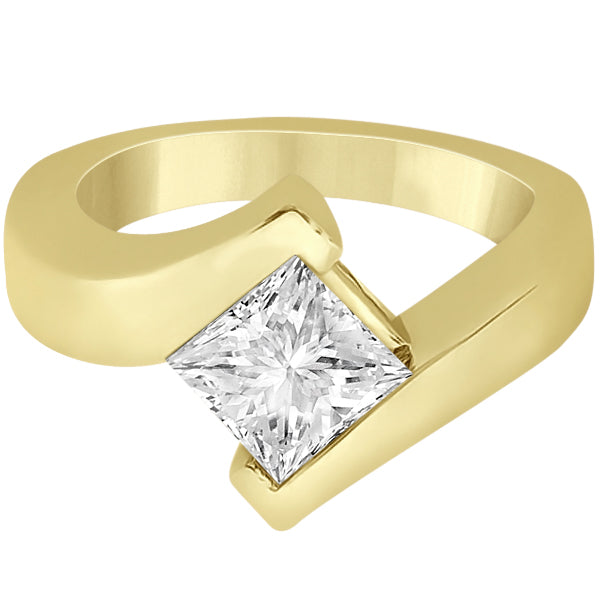 Princess Cut Tension Set Engagement Ring Setting 18k Yellow Gold