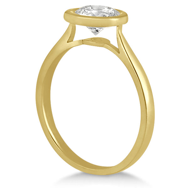 Floating Bezel Set Solitaire Engagement Ring Setting 18K Yellow Gold