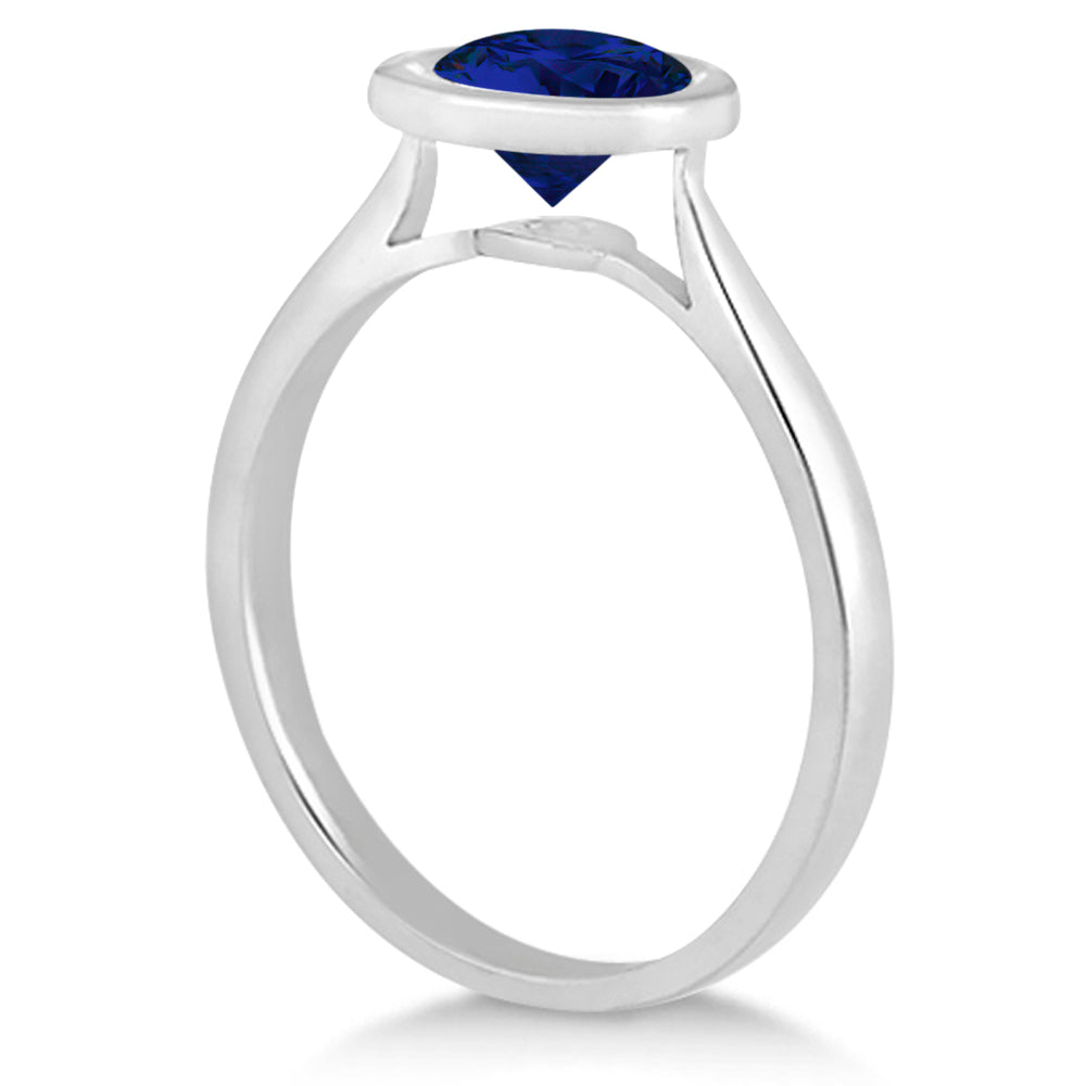 Floating Bezel Set Solitaire Blue Sapphire Engagement Ring 14k White Gold (1.00ct)