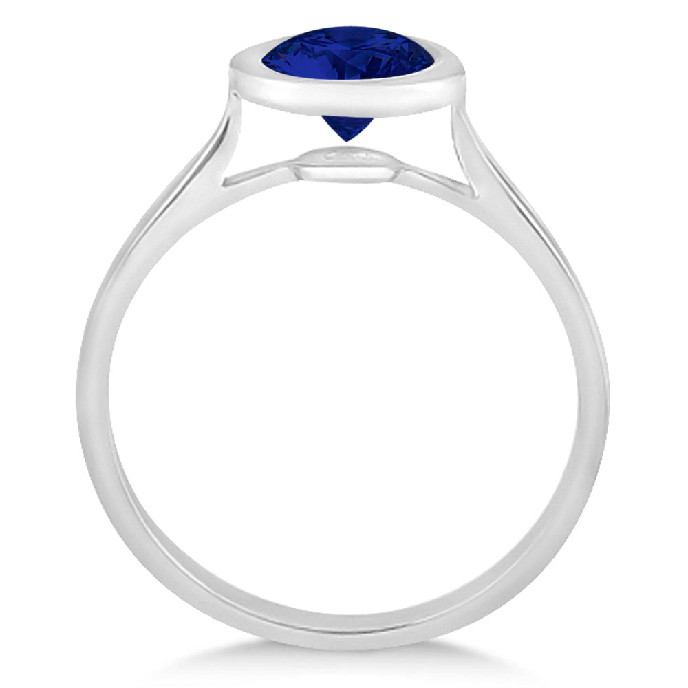 Floating Bezel Set Solitaire Blue Sapphire Engagement Ring 14k White Gold (1.00ct)