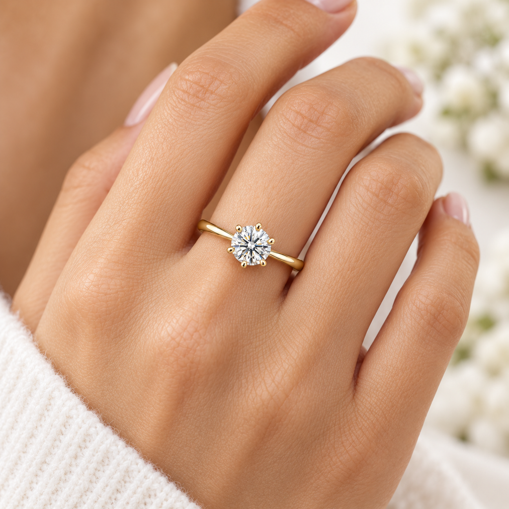 Six-Prong 14k Yellow Gold Solitaire Engagement Ring 0.53ct