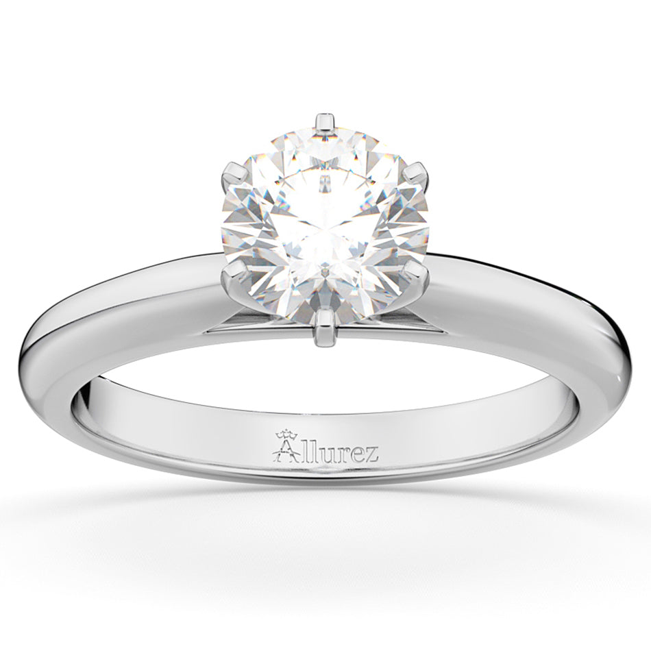 Six-Prong 18k White Gold Solitaire Engagement Ring Setting