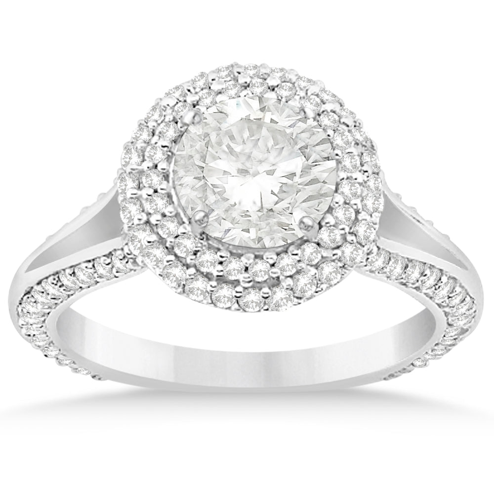Double Halo Diamond Engagement Ring Setting 14k White Gold (1.00ct)