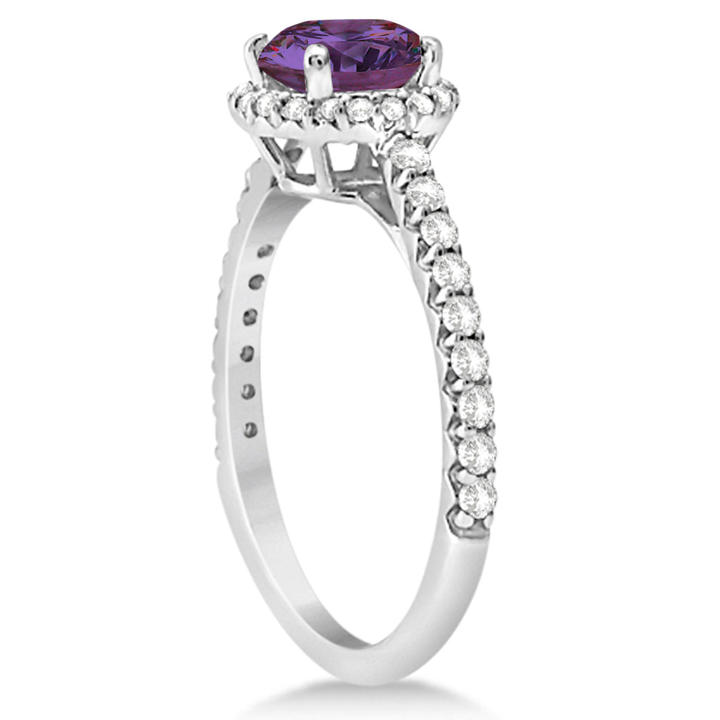 Halo Alexandrite & Diamond Engagement Ring  14K White Gold 2.36ct