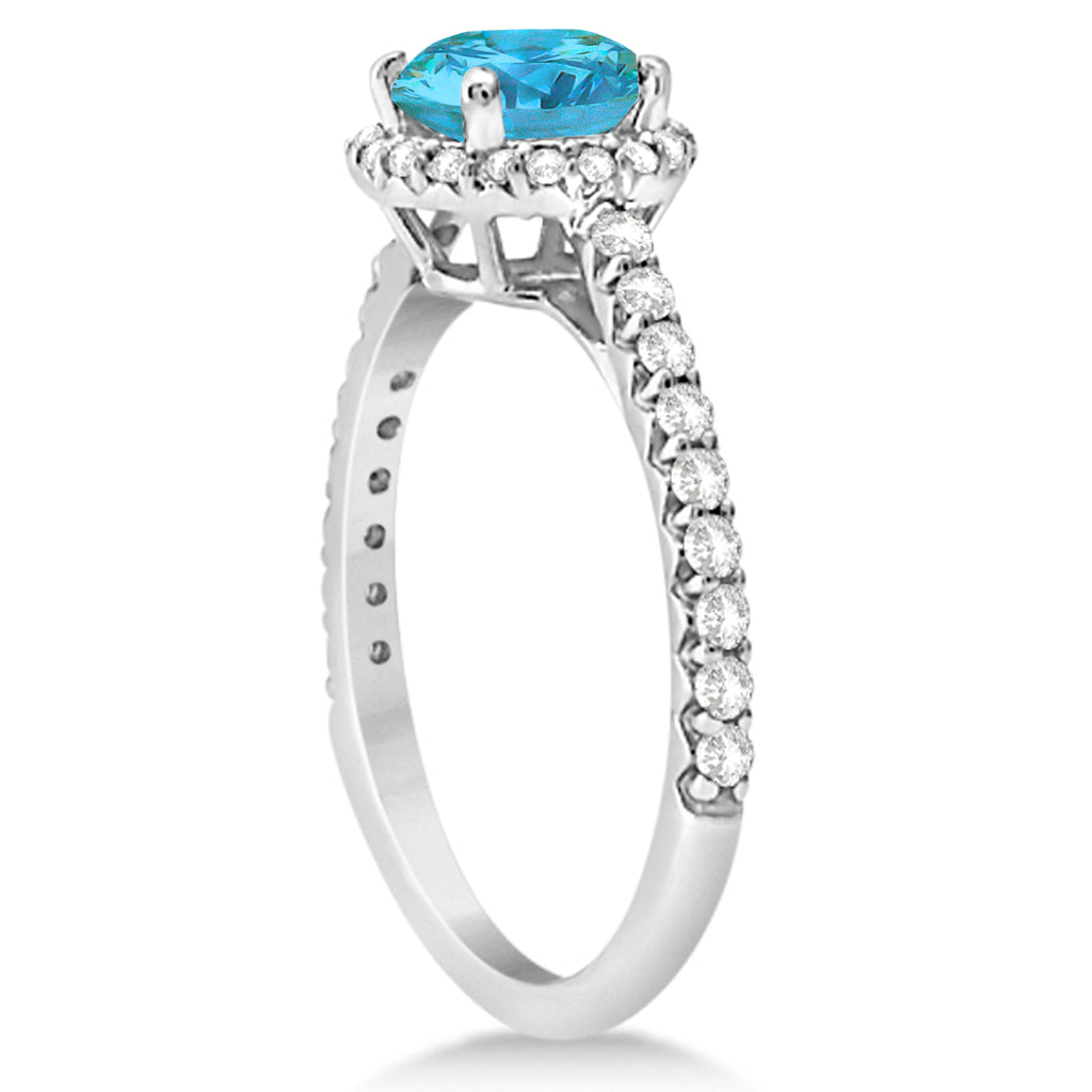 Halo Blue Topaz & Diamond Engagement Ring  14K White Gold 1.86ct